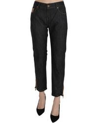 Plein Sud - Cotton Blue High Waist Straight Cropped Trouser Jeans - Lyst