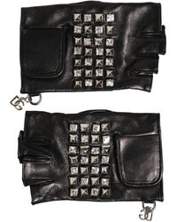 Dolce & Gabbana - Leather Studded Fingerless Hand Mitten Gloves - Lyst