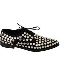 Dolce & Gabbana - Crystal-Embellished Leather Formal Flats - Lyst