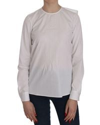 DSquared² - White Crew Neck Long Sleeve Cotton Blouse - Lyst
