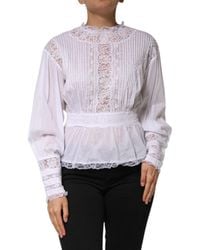 Dolce & Gabbana - White Cotton Floral Lace Long Sleeves Top - Lyst