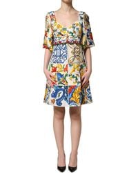 Dolce & Gabbana - Multicolor Majolica Silk Cotton Mini Gown Dress - Lyst