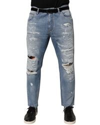Dolce & Gabbana - Blue Distressed Ripped Denim Trouser Jeans - Lyst