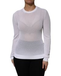 Dolce & Gabbana - White Round Neck Long Sleeves Pullover Top - Lyst