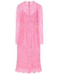 Dolce & Gabbana - Midi Dress In Floral Cordonnet Lace - Lyst