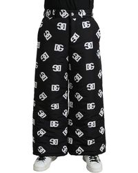 Dolce & Gabbana - Black Logo Dg Print Wide Leg Pants - Lyst
