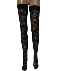 Dolce & Gabbana - Black Floral Lace Thigh High Stockings Socks - Lyst