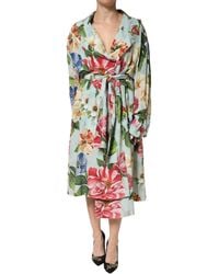 Dolce & Gabbana - Green Floral Silk Wrap Midi Long Sleeve Dress - Lyst
