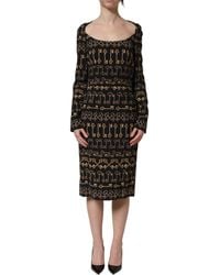 Dolce & Gabbana - Black Key Print Long Sleeves Sheath Midi Dress - Lyst