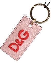 Dolce & Gabbana - Pink Calf Leather Dg Logo Metal Ring Keychain Keyring - Lyst