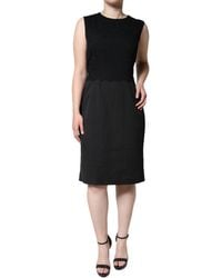 Dolce & Gabbana - Black Cotton Sheath Knee Length Dress - Lyst