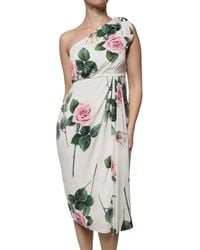 Dolce & Gabbana - Floral Silk One Shoulder Midi Dress - Lyst