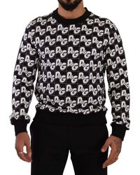 Dolce & Gabbana - Black White Cotton Dg Mania Logo Pullover Sweater - Lyst