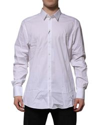 Dolce & Gabbana - White Cotton Gold Long Sleeves Formal Shirt - Lyst