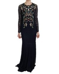 Dolce & Gabbana - Dolce Gabbana Crystal Floral Lace Long Gown Dress - Lyst