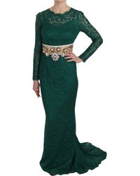 Dolce & Gabbana - Crystal Gold Belt Lace Sheath Gown Dress - Lyst