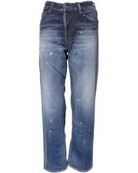 DSquared² - Blue Washed Cotton Mid Waist Straight Jeans - Lyst