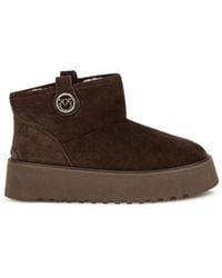 Pinko - Brown Calf Leather Bos Taurus Flat Boots - Lyst