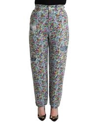 Dolce & Gabbana - Floral High Waisted Tapered Denim Jean - Lyst