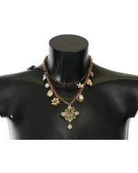 Dolce & Gabbana - Brass Crystal Floral Statement Charms Necklace - Lyst
