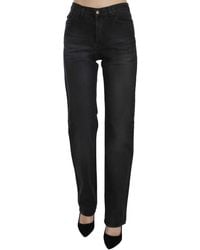 Just Cavalli - Just Cavalli Black Washed High Waist Straight Denim Pants Jeans - Lyst