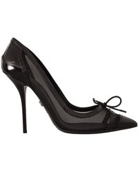 Dolce & Gabbana - Black Mesh Leather Pointed Heels Pumps Shoes - Lyst
