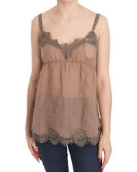 Pink Memories - Brown Lace Spaghetti Strap Plunging Top Blouse - Lyst