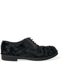 Dolce & Gabbana - Black Fur Leather Lace Up Derby Dress Shoes - Lyst