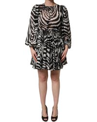 MSGM - Black White Zebra Puff Sleeves Mini Dress - Lyst