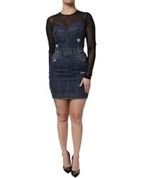 Dolce & Gabbana - Black Blue Long Sleeves Denim Mini Dress - Lyst
