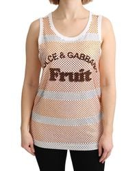 Dolce & Gabbana - White Orange Crystal Sleeveless Tank Cotton Top - Lyst
