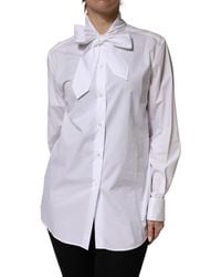 Dolce & Gabbana - White Cotton Bow Tie Long Sleeves Blouse Top - Lyst