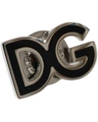 Dolce & Gabbana - Black Dg Logo Silver Tone Brass Pin Brooch - Lyst