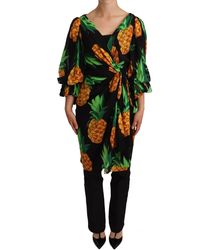 Dolce & Gabbana - Vibrant Pineapple Draped Wrap Dress - Lyst
