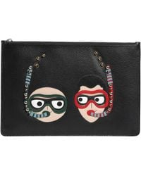 Dolce & Gabbana - Black Leather #dgfamily Embellished Men Clutch Pouch Bag - Lyst