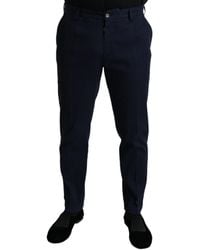 Dolce & Gabbana - Dark Blue Cotton Stretch Slim Fit Dress Pants - Lyst