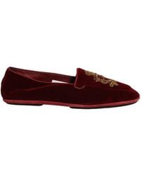 Dolce & Gabbana - Maroon Velvet Crown Embroidery Loafers Shoes - Lyst