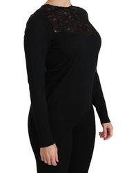Dolce & Gabbana - Black Silk Lace Crew Neck Long Sleeve Blouse - Lyst