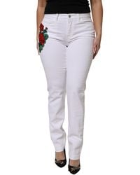 Dolce & Gabbana - Floral Embroidered Straight Jeans - Lyst