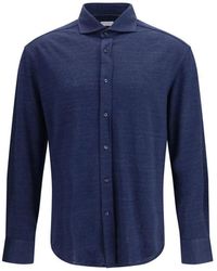 Brunello Cucinelli - Blue Linen Dress Shirt - Lyst