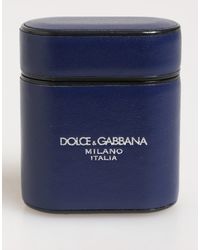 Dolce & Gabbana - Blue Leather Logo Print Flip Holder Men Airpods Case - Lyst