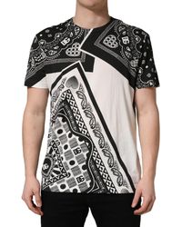 Dolce & Gabbana - Black White Bandana Cotton Crew Neck T - Lyst