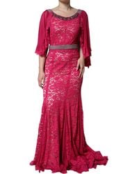 Dolce & Gabbana - Lace Crystal Sheath Long Gown Dress - Lyst