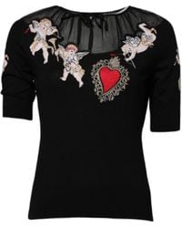 Dolce & Gabbana - Black Sacred Heart Embroidered Crewneck Top - Lyst