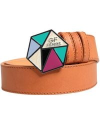 Gianfranco Ferré - Orange Leather Hexagon Metal Buckle Waist Belt - Lyst