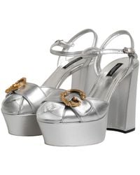 Dolce & Gabbana - Silver Logo Ankle Strap Heels Sandals Shoes - Lyst