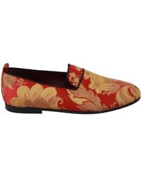 Dolce & Gabbana - Red Gold Brocade Slippers Loafers Shoes - Lyst