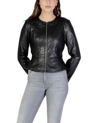 Jacqueline De Yong - Black Polyester Leather Jacket - Lyst