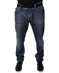 Dolce & Gabbana - Dark Blue Cotton Logo Skinny Denim Jeans - Lyst