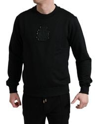 Dolce & Gabbana - Black Cotton Round Neck Pullover Logo Sweater - Lyst